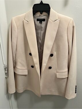 Ann Taylor Double-Breasted Light Beige Blazer